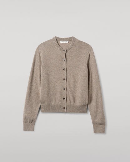 Johnstons of Elgin AW25 Women's Knitwear Ash Classic Cashmere Brown Cardigan Close Up KAP05573HB4334