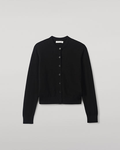Johnstons of Elgin AW25 Women's Knitwear Black Classic Cashmere Black Cardigan Close Up KAP05573SA7210