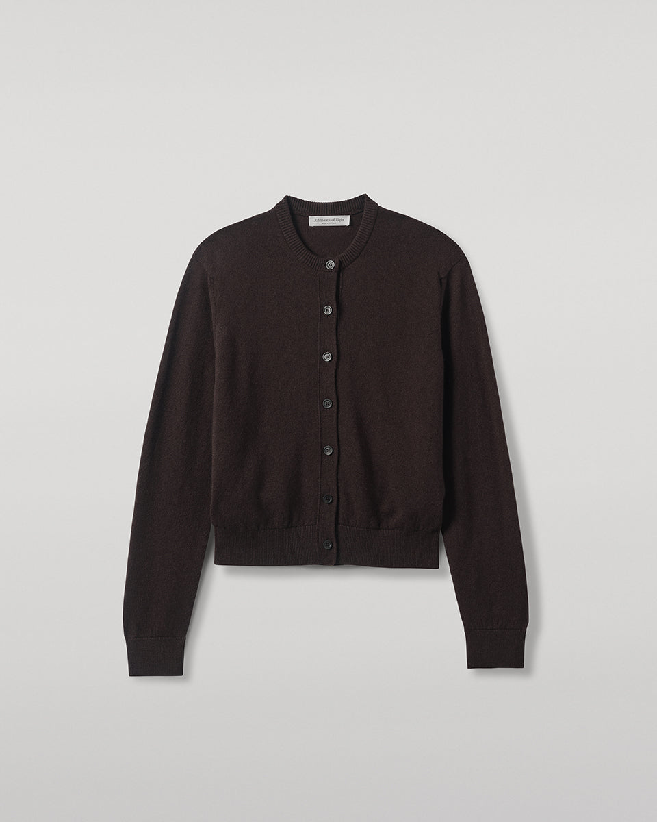 Johnstons of Elgin AW25 Women's Knitwear Molasses Classic Cashmere Brown Cardigan Close Up KAP05573SB7290
