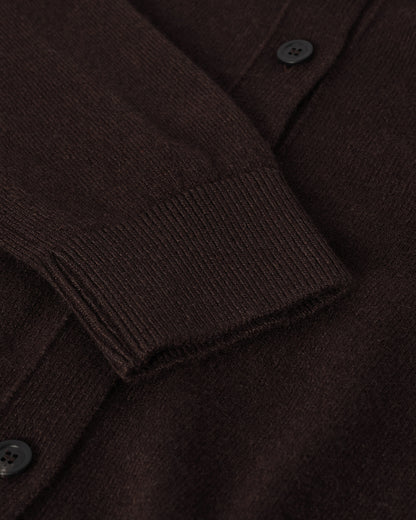 Johnstons of Elgin AW25 Women's Knitwear Molasses Classic Cashmere Brown Cardigan Close Up KAP05573SB7290