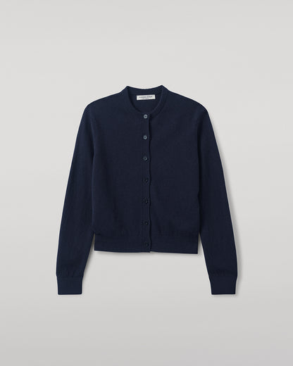 Johnstons of Elgin AW25 Women's Knitwear Dark Navy Classic Cashmere Navy Cardigan Close Up KAP05573SD7666