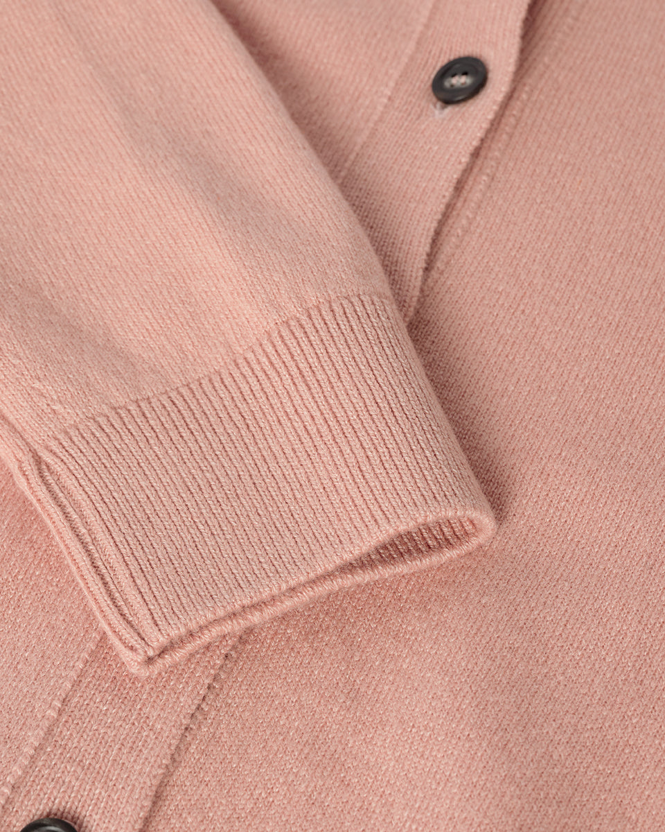 Johnstons of Elgin AW25 Women's Knitwear Nude Classic Cashmere Pink Cardigan Close Up KAP05573SE0740