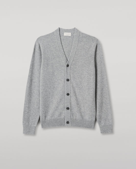 JOHNSTONS OF ELGIN MENS RORY VEE NECK CLASSIC CARDIGAN GREY 100% CASHMERE KAP05471SE5325