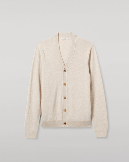 JOHNSTONS OF ELGIN MENS RORY VEE NECK CLASSIC CARDIGAN NATURAL 100% CASHMERE KAP05576HA0402