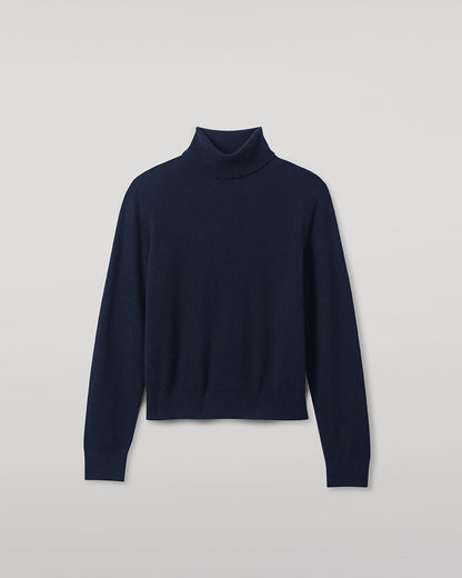 Johnstons of Elgin AW25 Women's Knitwear Dark Navy Classic Cashmere Navy Roll Neck Jumper KAP05584SD7666