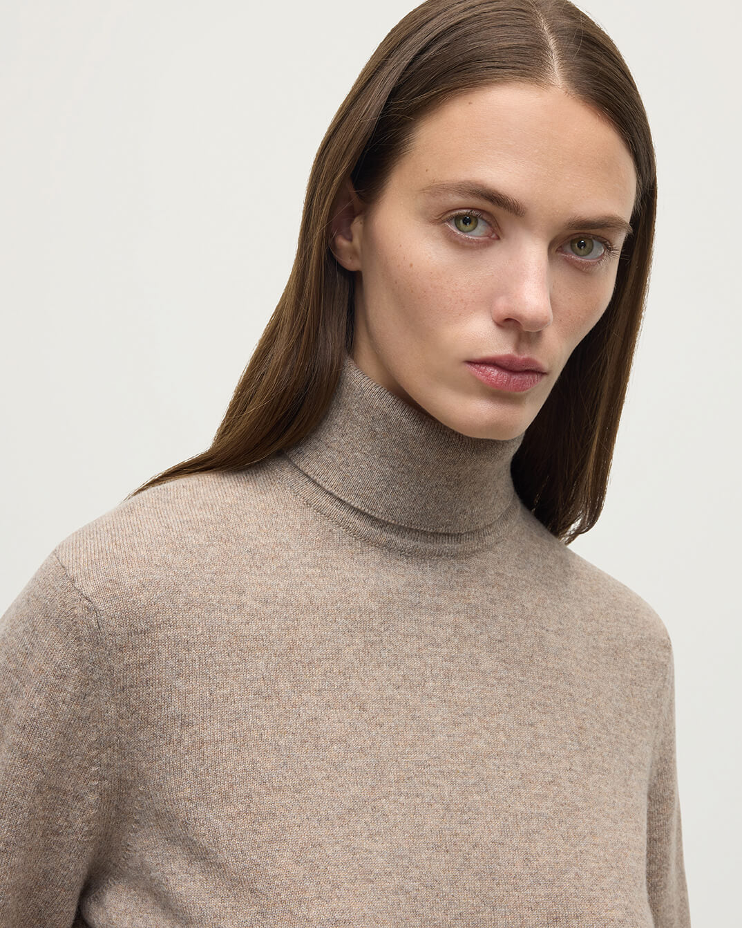 Johnstons of Elgin AW25 Women's Knitwear Ash Classic Cashmere Brown Roll Neck Jumper KAP05584HB4334