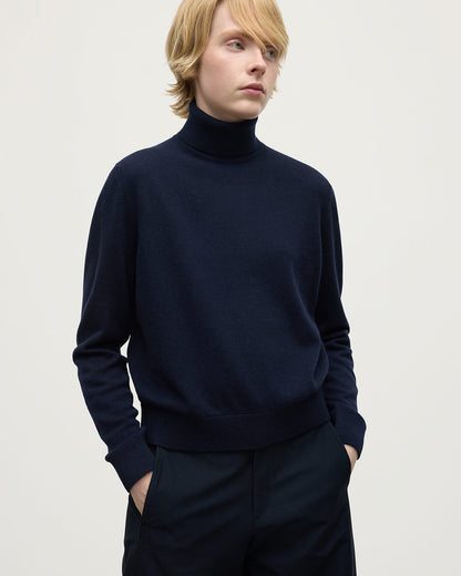 Johnstons of Elgin AW25 Women's Knitwear Dark Navy Classic Cashmere Navy Roll Neck Jumper KAP05584SD7666