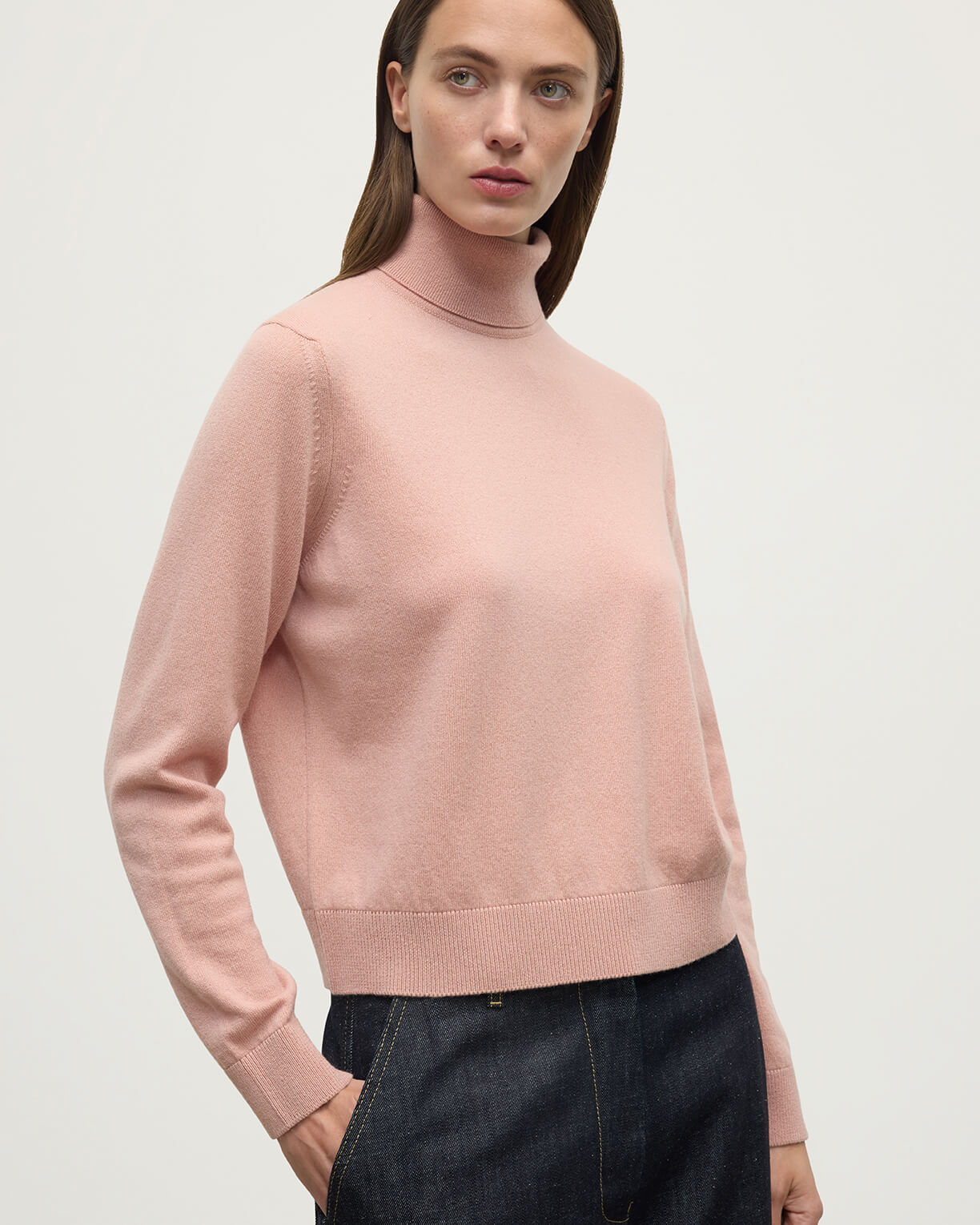 Johnstons of Elgin AW25 Women's Knitwear Nude Classic Cashmere Pink Roll Neck Jumper KAP05584SE0740