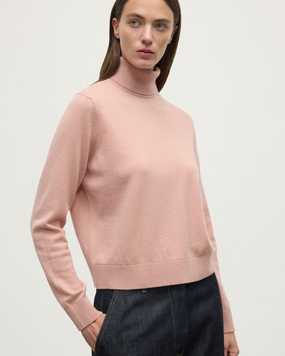 Johnstons of Elgin AW25 Women's Knitwear Nude Classic Cashmere Pink Roll Neck Jumper KAP05584SE0740