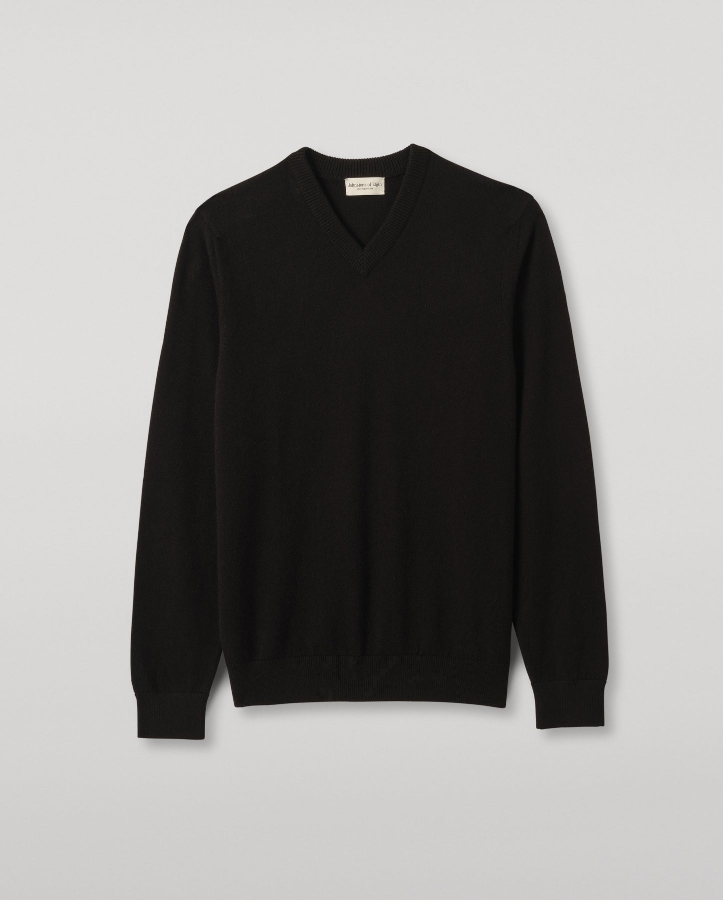 Johnstons of Elgin Men's Knitwear Black Classic Cashmere Black V Neck KAP05594SA7210