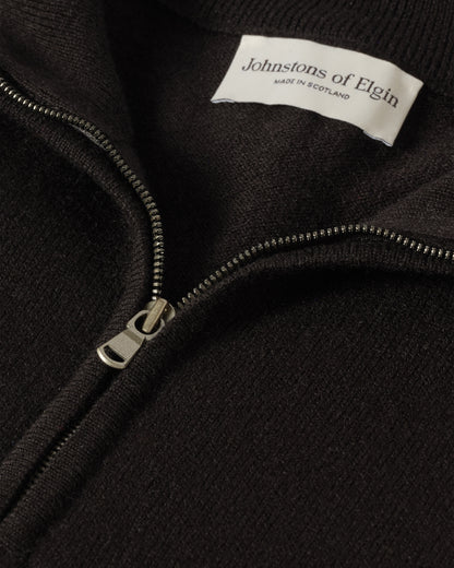 Johnstons of Elgin Men's Knitwear Rory Black Classic Cashmere Black Zip Neck Jumper KAP05695SA7210