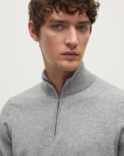 Johnstons of Elgin AW25 Men's Knitwear Light Grey Classic Cashmere Grey  Zip Neck Jumper KAP05695HA0308