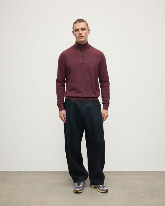 Johnstons of Elgin AW25 Men's Knitwear Damson Classic Cashmere Purple Zip Neck Jumper KAP05695HE7064