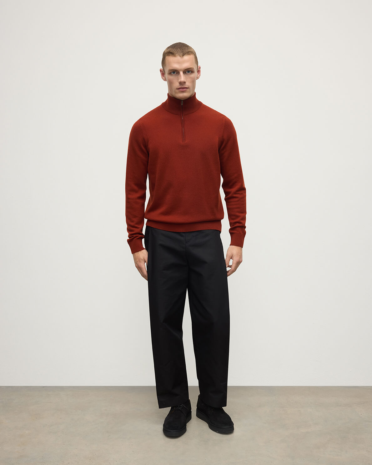 Johnstons of Elgin AW25 Men's Knitwear Oxblood Classic Cashmere Red Zip Neck Jumper KAP05695SG4463