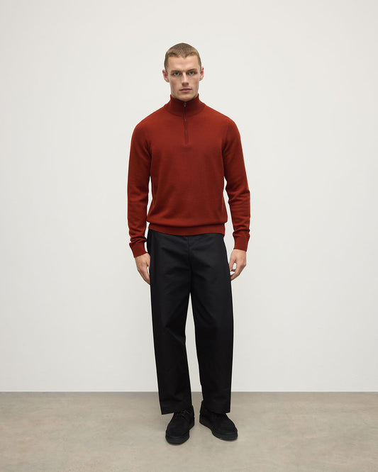 Johnstons of Elgin AW25 Men's Knitwear Oxblood Classic Cashmere Red Zip Neck Jumper KAP05695SG4463