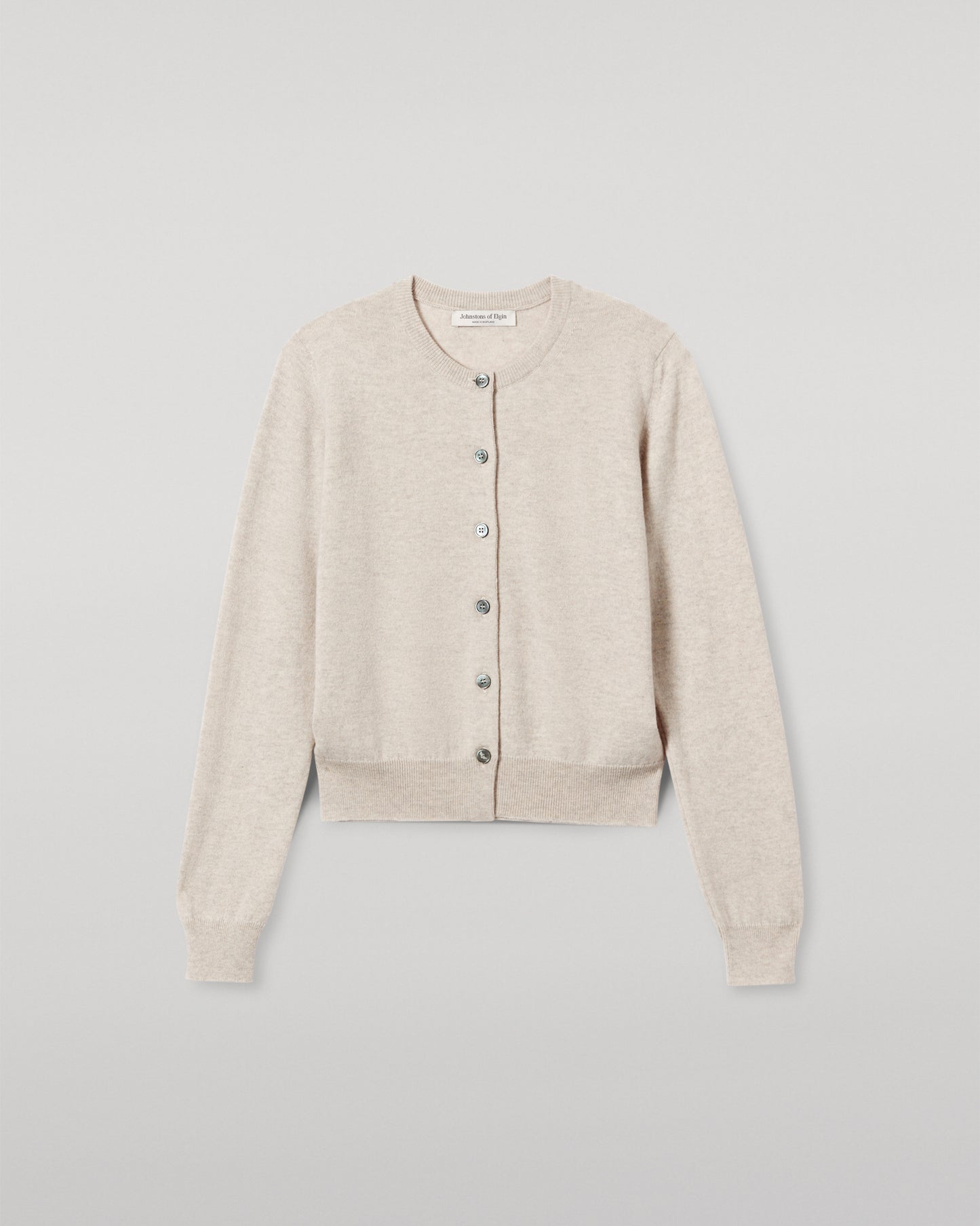 JOHNSTONS OF ELGIN WOMENS IRIS CLASSIC CREW CARDIGAN NATURAL 100% CASHMERE KAP05704HA0402