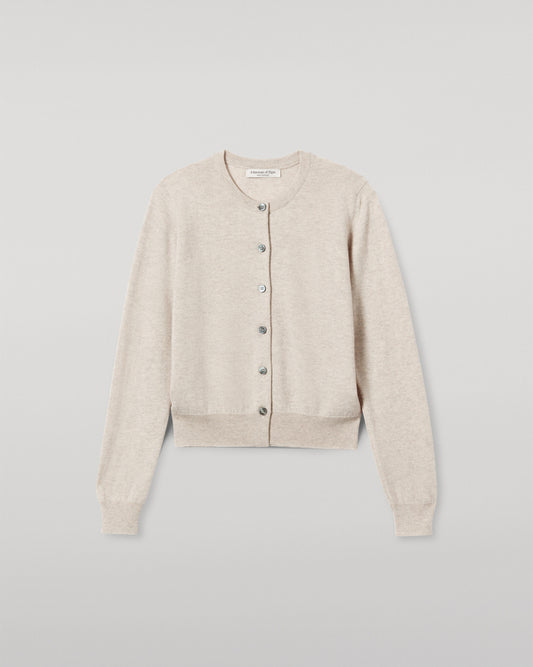 JOHNSTONS OF ELGIN WOMENS IRIS CLASSIC CREW CARDIGAN NATURAL 100% CASHMERE KAP05704HA0402