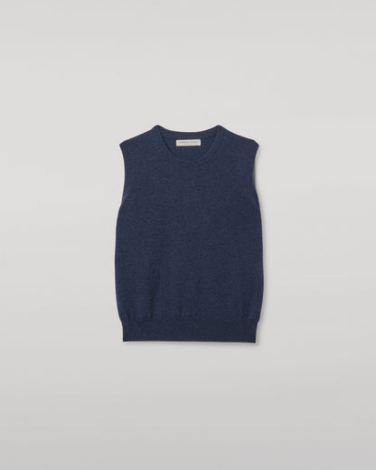 JOHNSTONS OF ELGIN WOMENS IRIS CLASSIC SLEEVELESS CREW NAVY 100% CASHMERE KAP05705HD7350