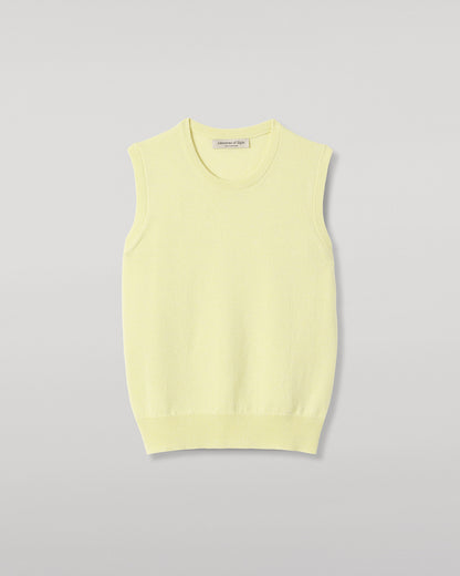 JOHNSTONS OF ELGIN IRIS SLEEVELESS CREW PETITE CASHMERE ROUND NECK TANK - 2 PLY LIGHT YELLOW 100% CASHMERE KAP05705HF0025