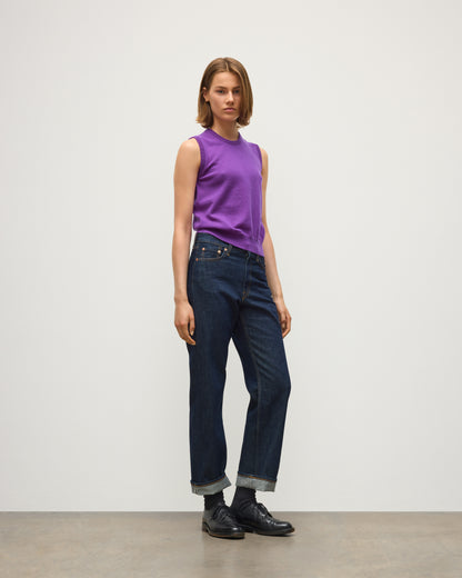 JOHNSTONS OF ELGIN IRIS SLEEVELESS CREW PETITE CASHMERE ROUND NECK TANK - 2 PLY PURPLE 100% CASHMERE KAP05705SD5371