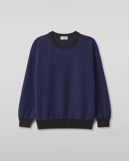 JOHNSTONS OF ELGIN LIDDELL SWEATSHIRT CASHMERE REVERSE TWILL STITCH SWEATSHIRT - 2 PLY GREY & BLUE 100% CASHMERE KAP05725Q26375