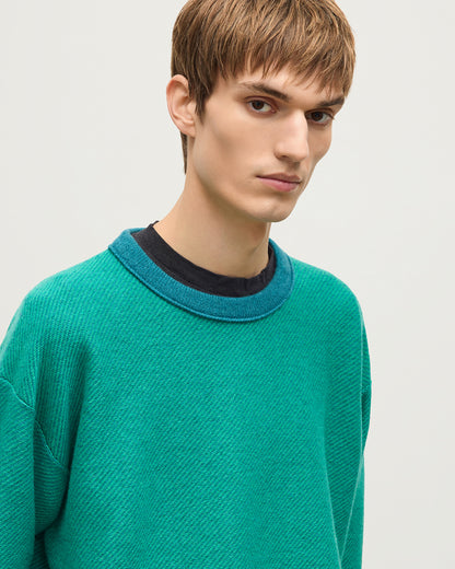 JOHNSTONS OF ELGIN LIDDELL SWEATSHIRT CASHMERE REVERSE TWILL STITCH SWEATSHIRT - 2 PLY GREEN 100% CASHMERE KAP05725Q26376
