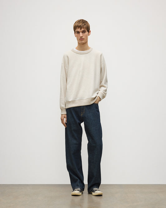 JOHNSTONS OF ELGIN LIDDELL SWEATSHIRT CASHMERE REVERSE TWILL STITCH SWEATSHIRT - 2 PLY NATURAL & WHITE 100% CASHMERE KAP05725Q26493