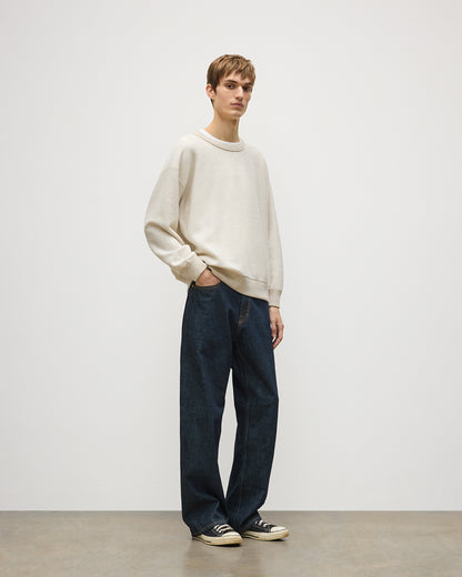 JOHNSTONS OF ELGIN LIDDELL SWEATSHIRT CASHMERE REVERSE TWILL STITCH SWEATSHIRT - 2 PLY NATURAL & WHITE 100% CASHMERE KAP05725Q26493