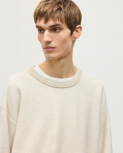 JOHNSTONS OF ELGIN LIDDELL SWEATSHIRT CASHMERE REVERSE TWILL STITCH SWEATSHIRT - 2 PLY NATURAL & WHITE 100% CASHMERE KAP05725Q26493