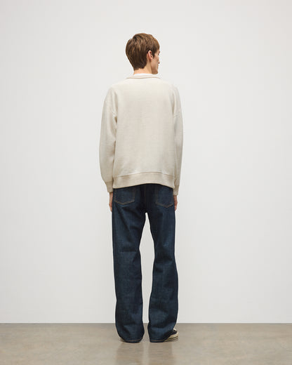 JOHNSTONS OF ELGIN LIDDELL SWEATSHIRT CASHMERE REVERSE TWILL STITCH SWEATSHIRT - 2 PLY NATURAL & WHITE 100% CASHMERE KAP05725Q26493
