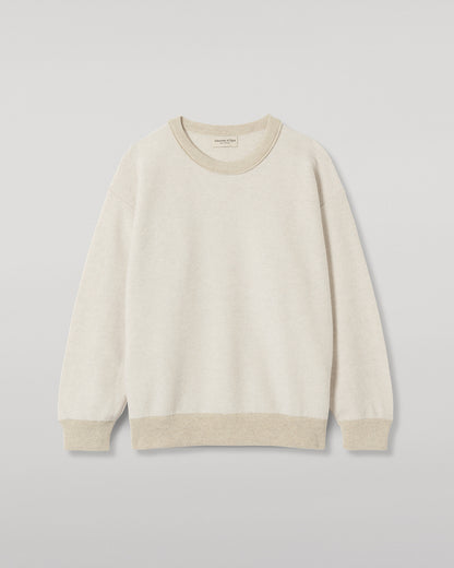 JOHNSTONS OF ELGIN LIDDELL SWEATSHIRT CASHMERE REVERSE TWILL STITCH SWEATSHIRT - 2 PLY NATURAL & WHITE 100% CASHMERE KAP05725Q26493