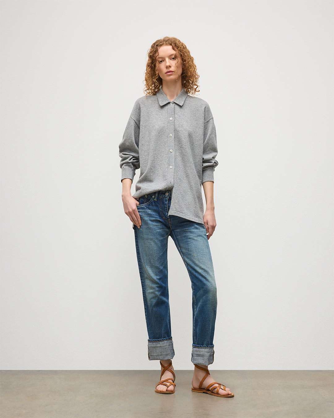JOHNSTONS OF ELGIN WOMENS MUNRO SHIRT LIGHT GREY 100% CASHMERE KAP05765HA0308