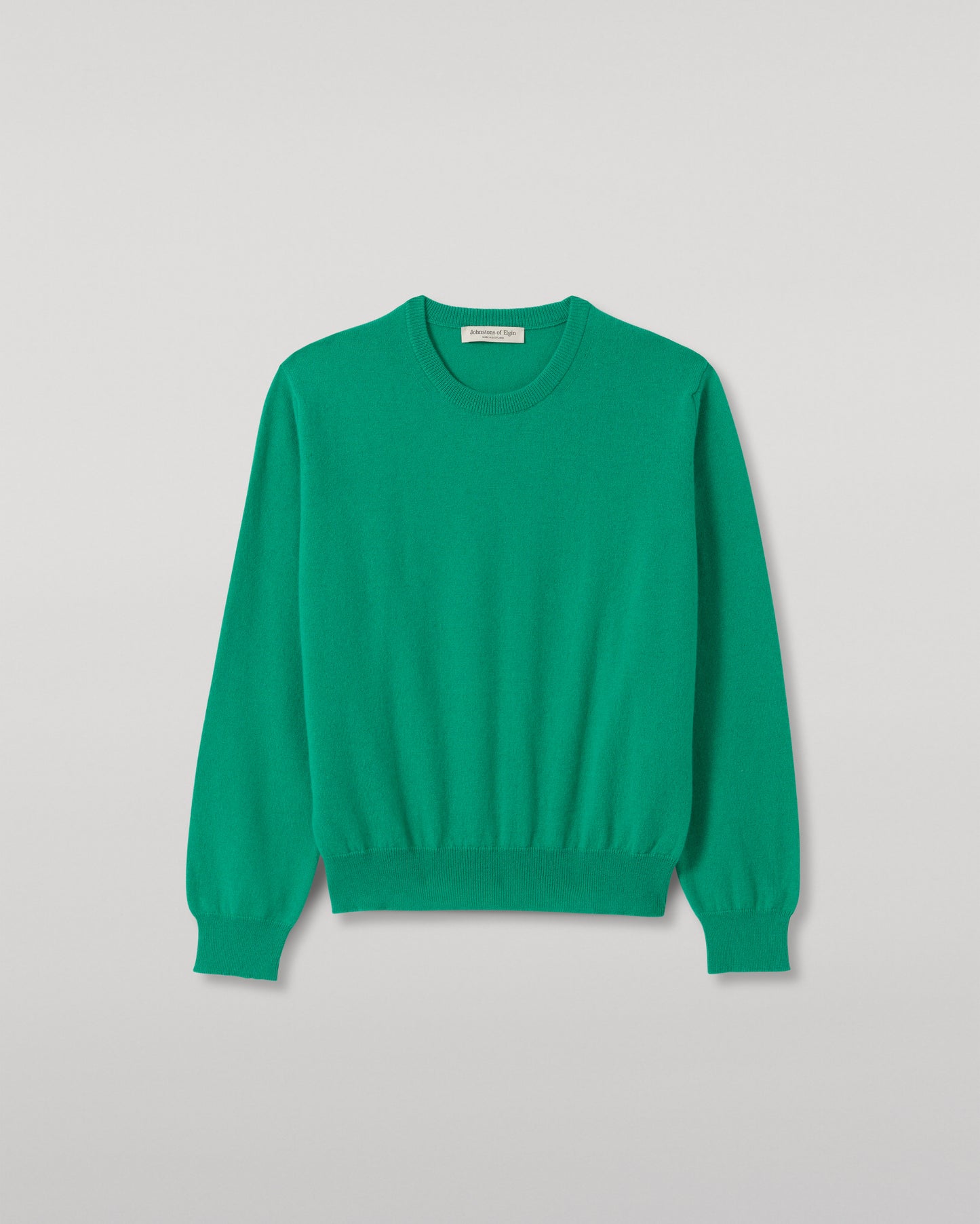 JOHNSTONS OF ELGIN LUNAN CREW SWEATER CLASSIC CASHMERE ROUND NECK SWEATER - 2 PLY GREEN 100% CASHMERE KAP05784SC4760