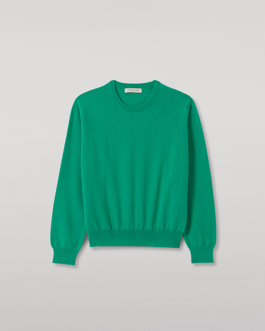 JOHNSTONS OF ELGIN LUNAN CREW SWEATER CLASSIC CASHMERE ROUND NECK SWEATER - 2 PLY GREEN 100% CASHMERE KAP05784SC4760