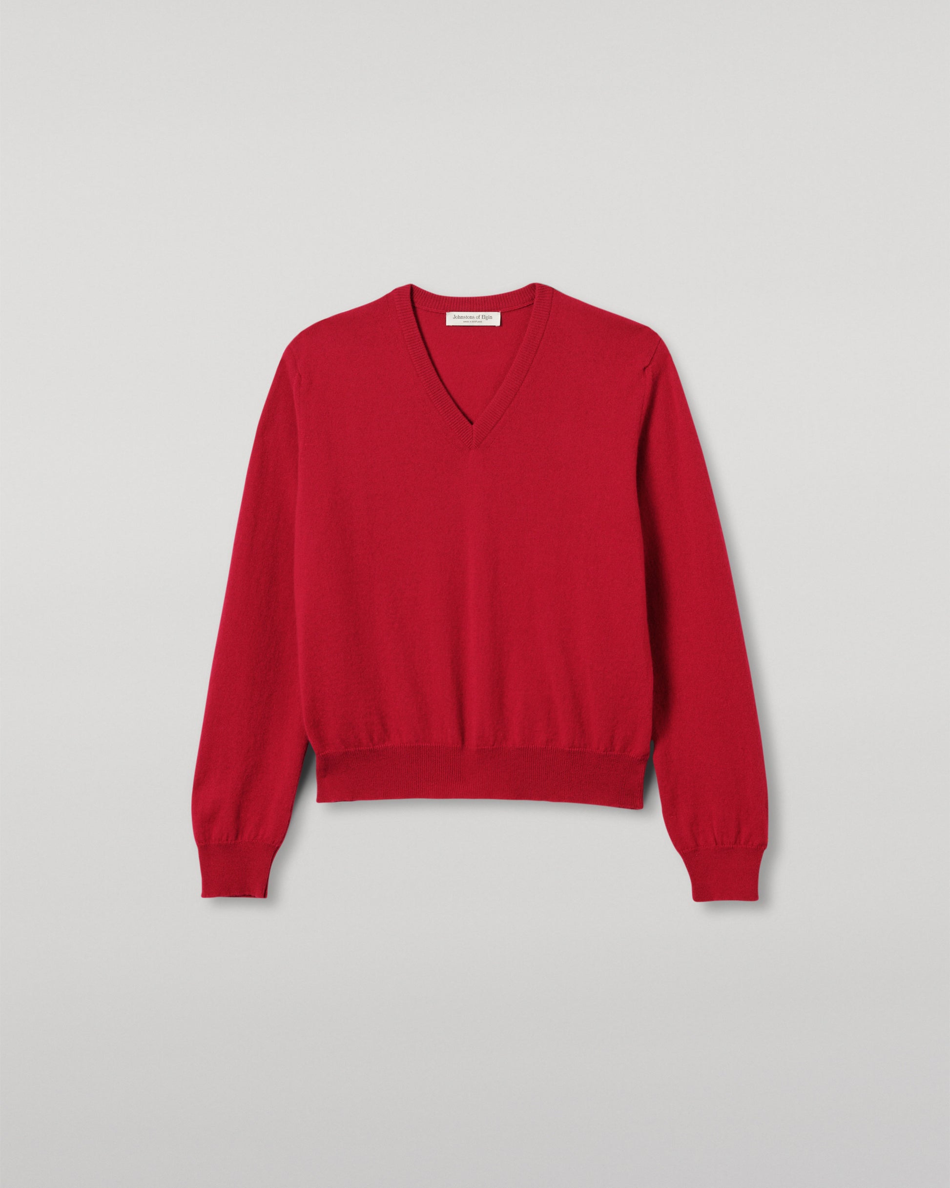 JOHNSTONS OF ELGIN WOMENS LUNAN CLASSIC VEE SWEATER RED 100% CASHMERE KAP05807SE5325