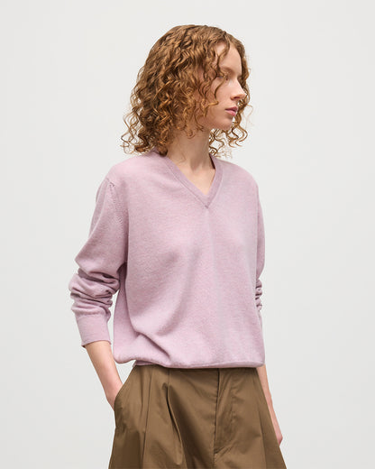 JOHNSTONS OF ELGIN WOMENS LUNAN CLASSIC VEE SWEATER PINK 100% CASHMERE KAP05807HE0071