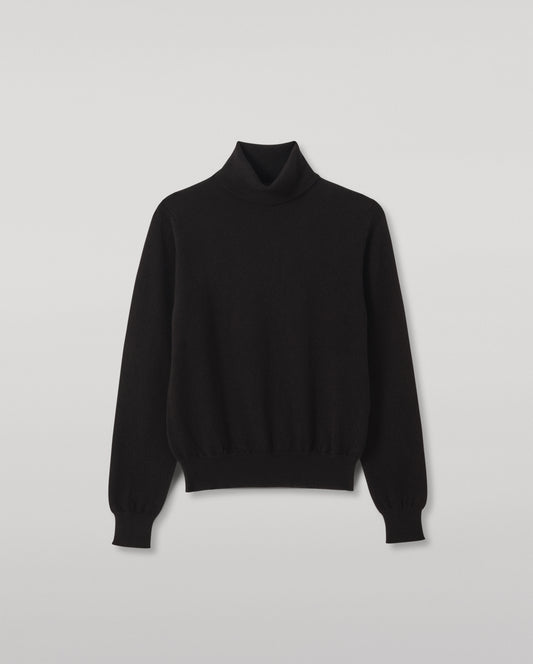 JOHNSTONS OF ELGIN IRIS ROLL NECK SWEATER PETITE CASHMERE ROLL NECK SWEATER - 2 PLY BLACK 100% CASHMERE KAP05952SA7210