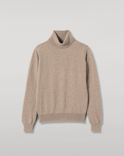 JOHNSTONS OF ELGIN IRIS ROLL NECK SWEATER PETITE CASHMERE ROLL NECK SWEATER - 2 PLY LIGHT BROWN 100% CASHMERE KAP05952HB4447