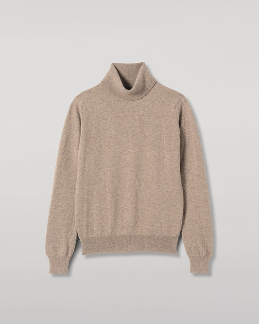 JOHNSTONS OF ELGIN IRIS ROLL NECK SWEATER PETITE CASHMERE ROLL NECK SWEATER - 2 PLY LIGHT BROWN 100% CASHMERE KAP05952HB4447