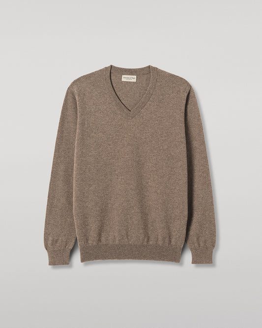 JOHNSTONS OF ELGIN REUBEN VEE NECK CASHMERE VEE NECK SWEATER - 2 PLY BROWN 100% CASHMERE KAP05960HB7128