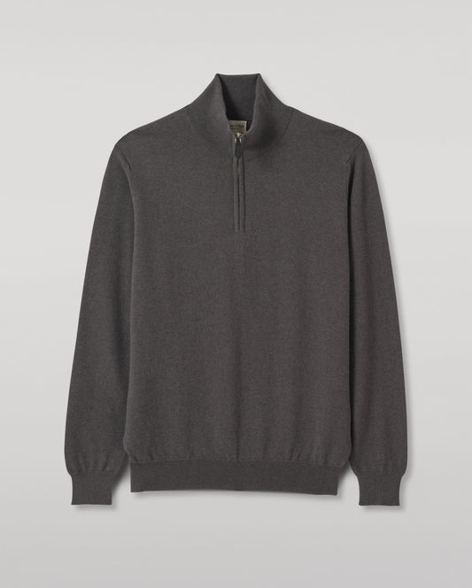 JOHNSTONS OF ELGIN REUBEN HALF ZIP SWEATER CASHMERE ZIP NECK SWEATER - 2 PLY GREY 100% CASHMERE KAP05961SA7216