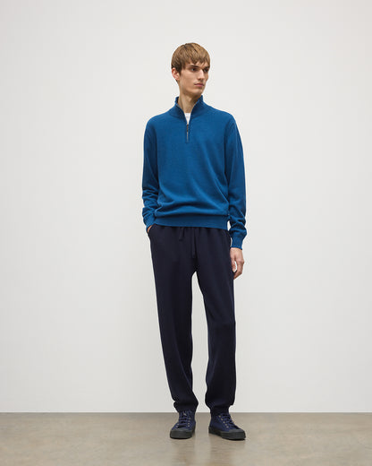 JOHNSTONS OF ELGIN REUBEN HALF ZIP SWEATER CASHMERE ZIP NECK SWEATER - 2 PLY BLUE 100% CASHMERE KAP05961SD5369