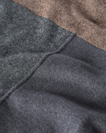 JOHNSTONS OF ELGIN JESSIE CREW SWEATER CASHMERE ROUND NECK SWEATER WITH EXPOSED SEAM DETAIL & CENTRE BACK SPLIT - 2 PLY BROWN 100% CASHMERE WORN WITH REEL CASHMERE BANDANA IN ALGIE GREEN KAP05973Q26344