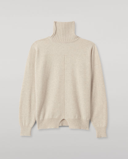 JOHNSTONS OF ELGIN JESSIE ROLL NECK SWEATER CASHMERE ROLL NECK SWEATER WITH EXPOSED SEAM DETAIL & CENTRE BACK SPLIT - 2 PLY NATURAL 100% CASHMERE KAP05987Q26372
