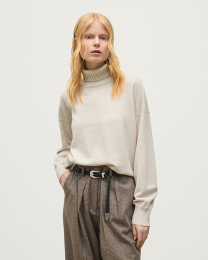 JOHNSTONS OF ELGIN JESSIE ROLL NECK SWEATER CASHMERE ROLL NECK SWEATER WITH EXPOSED SEAM DETAIL & CENTRE BACK SPLIT - 2 PLY NATURAL 100% CASHMERE KAP05987Q26372