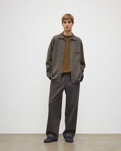 JOHNSTONS OF ELGIN TWEEL SHIRT CASHMERE KNITTED BUTTON THROUGH TWILL STITCH SHIRT - 2 PLY BROWN 100% CASHMERE KAP06007Q26315