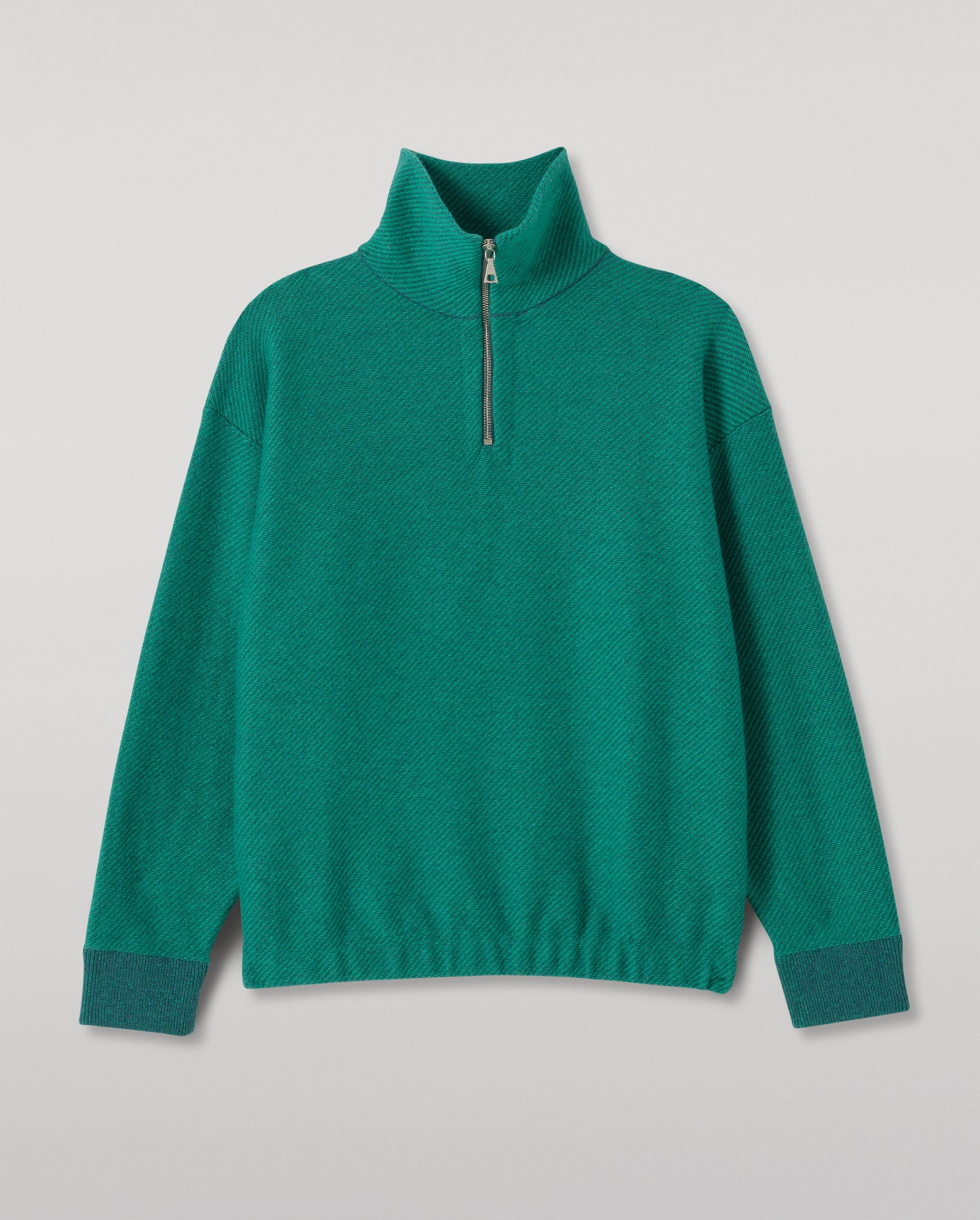 JOHNSTONS OF ELGIN REEL ZIP SWEATER CASHMERE TWILL STITCH ZIP NECK SWEATER - 2 PLY GREEN 100% CASHMERE KAP06030Q26337