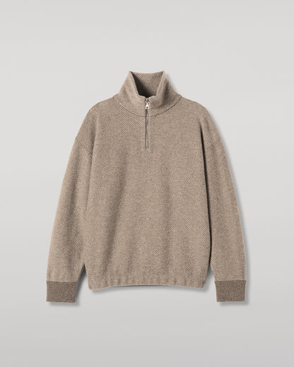 JOHNSTONS OF ELGIN REEL ZIP SWEATER CASHMERE TWILL STITCH ZIP NECK SWEATER - 2 PLY BROWN 100% CASHMERE  KAP06030Q26338