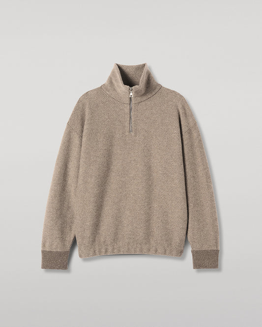 JOHNSTONS OF ELGIN REEL ZIP SWEATER CASHMERE TWILL STITCH ZIP NECK SWEATER - 2 PLY BROWN 100% CASHMERE  KAP06030Q26338