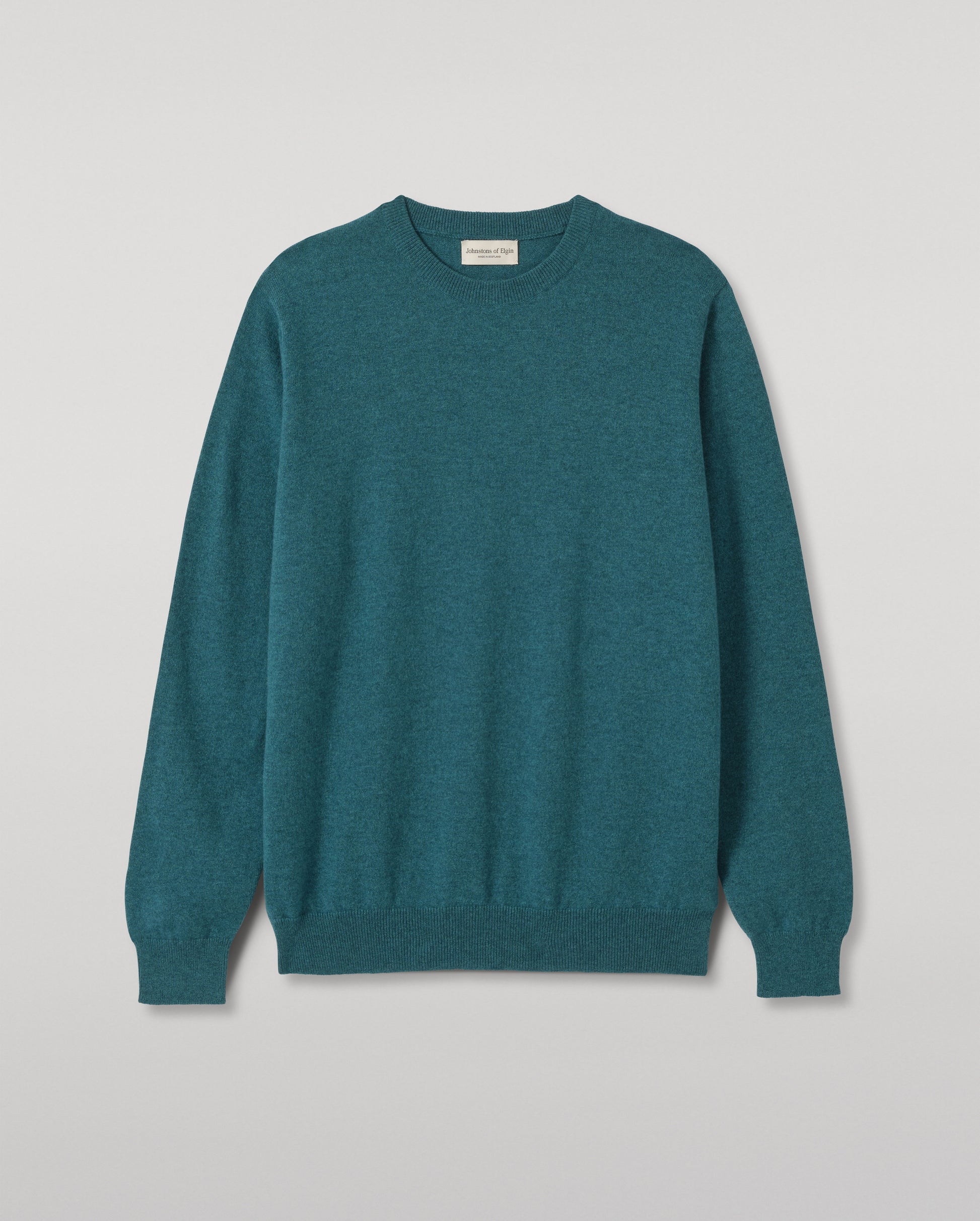 JOHNSTONS OF ELGIN REUBEN CREW CASHMERE CREW NECK SWEATER - 2 PLY GREEN 100% CASHMERE KAP06051HC4327